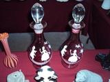 Cranberry Mary Gregory Style decanters
