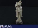 Ancient White/Green Jade Asian God Sculpture with Purple Jade Bottom