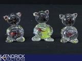 3 Vintage Hand Blown Glass Cat Figurines with Fish in Their Bellies