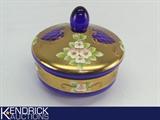 Murano Bohemian Cobalt Blue Gold Gilded Raised Enamelled Flowered Lidded Glass Dish