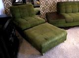 Pair of Mid-century modern chair with ottoman, retro avocado green fake fur!  