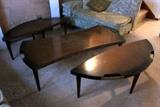 Round mid century modern coffee table - 3 pieces - converts to coffee table and 2 end tables