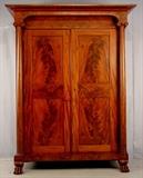 432a - Massive Mahogany Empire 2 Door Wardrobe, att. to Anthony Quervelle of Phila., with full column front, with fitted interior, 87in. T, 67in. W, 29in. D, claw feet, ca. 1840.