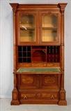 342 - Walnut Victorian drop front secretary with round columns and heavy burl, 82in. T, 46in. W, 18in. D.
