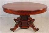371 - Mahogany Victorian dining table, 50in. Dia. With three fourteen inch leaves.