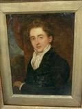 406 - Early oil on canvas, portrait of John Constable, painted by J.E. Vanderbilt, frame size, 20 x 18.