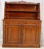 434 - Rosewood rococo etagere server signed J. & J. W. Meeks, New York, 63in. T, 99in. W, 23in. D.