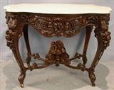 476 - Rosewood rococo turtle top parlor center table with cluster carved finial, att. To J.& J. Meeks, (on page 131 of Richard Dubrow's book), 29in. T, 40in. W,