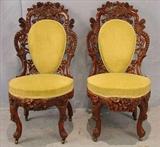 480 - Pair of rosewood laminated parlor side chairs, Cornucopia pattern by J.H. Belter, ca. 1855, 38in. T, 19in. W, 18in. D.