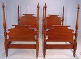 481 - Pair of mahogany poster half size bed, ca. 1900, 67in. T, 39in. W, 74in. L.