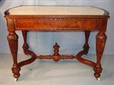 610 - Heavy walnut Victorian library table with drawers on both ends and white marble insert, 31in. T, 48in. W, 30in. D.