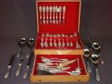 605 - Sterling flatware, Grand Boroque by Wallace, 8 piece place setting with extra serving, 67 pieces in all.