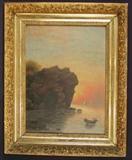 306 - 19th century American oil on canvas, stretcher dated 1885,sea shore scene, 26. X 32.