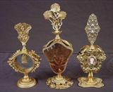 321- Collection of 3 gold ormolu French perfume bottles, tallest one is 11in. T.