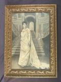 337- Large full length charcoal portrait of a lady in outstanding gold antique frame in mint condition, 43 x 59in.