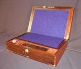 354 - Inlaid rosewood lap desk with original labels and 1837 dedication, 4in. T, 14in. W, 9.5in. D.