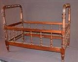 358 - Antique mahogany carry crib, 30in. T, 35in. L, 18in. W.