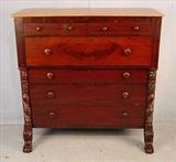 365 - Unusual period mahogany acanthus chest with maple top and sides, 51in. T, 50in. W, 20in. D.