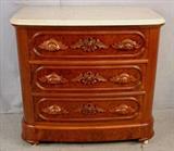 367 - Victorian walnut bachelor's chest with white marble, 30in. T, 31in. W.