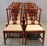 489 - Set of 8 mahogany straight leg Chippendale dining chairs, 38in. T, 21in. W, 17in. D.