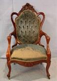 491 - Rosewood laminated arm parlor chair, rare pattern by J.H. Belter, 42in. T, 24in. W, 31in. D.