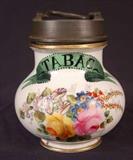 410 - Old Paris tobacco jar with floral scene, ca. 1840.