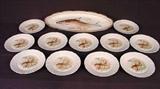 497 - Victorian porcelain signed fish set, 10 plates, 1 platter.