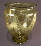 511 - Large hand blown center vase with etching, att. to Pair point, 13in. T. 9in. Dia.