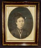 520 - Charcoal portrait of lady in Victorian shadow box frame, 34 x 28.