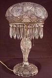 512 - Early cut glass lamp with prisms, ca. 1920, 21in. T. 13in. Dia.