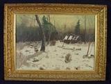 558 - Oil on canvas in gold gilt frame of winter scene, 24 x 18.
