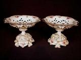 443 - Pair of Old Paris porcelain compotes, 8in. T, 11in. Dia. With painted roses, gold paint, ca. 1835