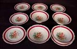 447 - Four Old Paris bowls and under plates, 10 pieces, ca. 1870, red with painted flowers.