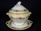 442 - Large Old Paris soup tureen with lid and under plate, 12in. T, 12in. W, base flowers painted all the way around, ca. 1890, lid been repaired.