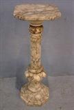 535 - Marble pedestal, white marble with dark grey veins, 20in. T, 10in. Sq. top.