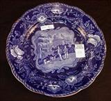 128 - Flow blue plate, Clews mark, ca. 1821 - 1836.