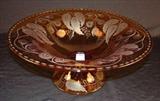 157 - Pair point Console bowl, amber color with engraved leaves and vines, 15in. Dia. 6.5in. T, ca. 1898 - 1900.