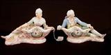 162a - Pair of Old Paris sweet meats, man and woman, hand painted, 14in. W, 9.5in. T, damage to finger of man.