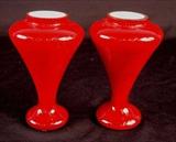 177- Pair of red cased glass vases, probably English, ca. 1890, 6.5in. T.