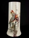 183 - Porcelain hand painted vase with birds, artist signed, ca. 1920.