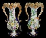 184 - Pair of cobalt and gold vase, highly decorated with flowers and leaves, English, early 1870's - 1880's, 12in. T, 7in. W.