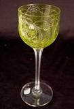 200 - Wine glass, yellow green etched on bowl.