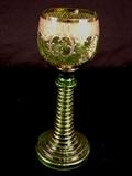 207 - Bohemian wine glass, green with gold enamel.
