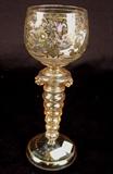 205 - Wine glass, possible Moser, gold and silver trim.