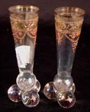 211 - Pair of glass vases with 3 applied glass balls on base, enamel trim, 5.5in. T.