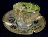 213- Moser demitasse C & S, green with lots of gold.