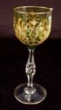 218 - Wine glasses, lime green color decorated in gold, Art Nouveau style.