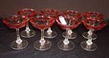217 - Set of 8 Val St. Lambert sherbets, clear cut to cranberry.