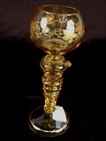 221- Bohemian wine glass, amber by Fritz Heckert, decorated with gold leaves,