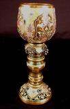 233 - Moser multi color enamel and gold wine goblet.